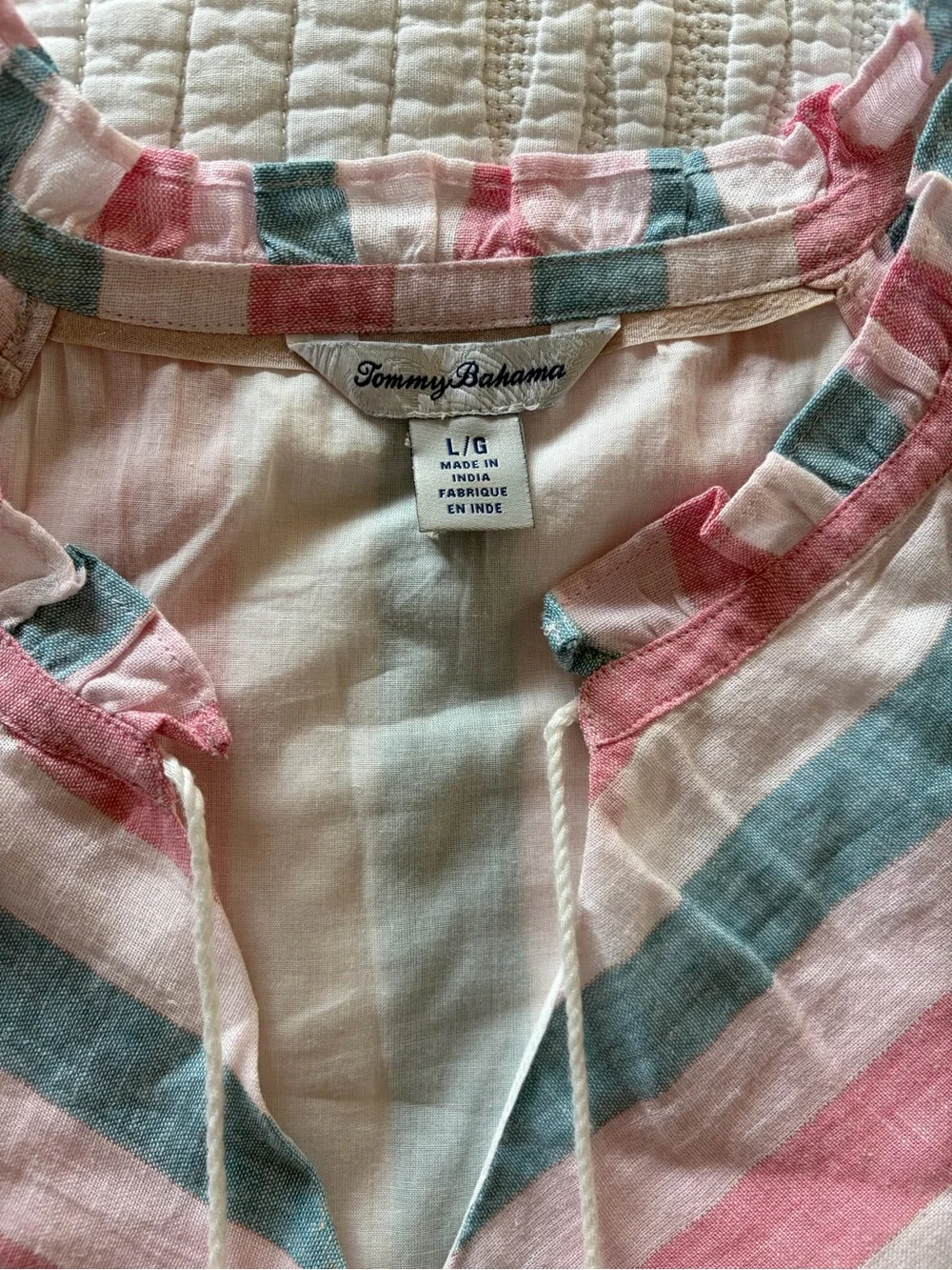 Tommy Bahama Pink, Blue & White Striped Sleeveless Tiered Sundress